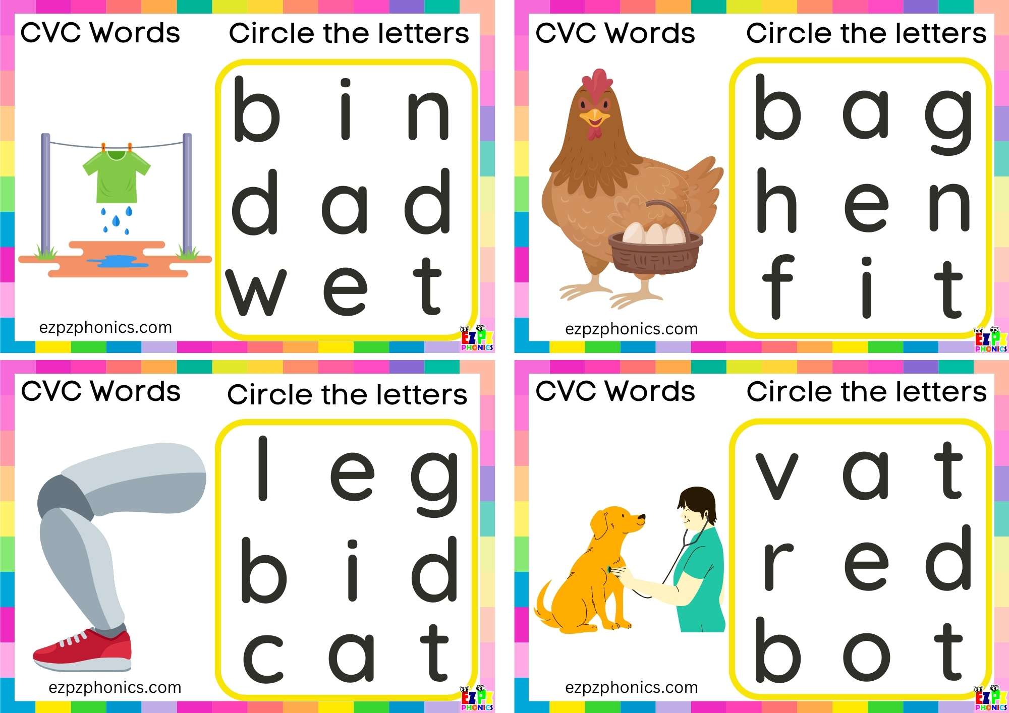 Short e Vowel CVC words Circle the letters to make the words 1